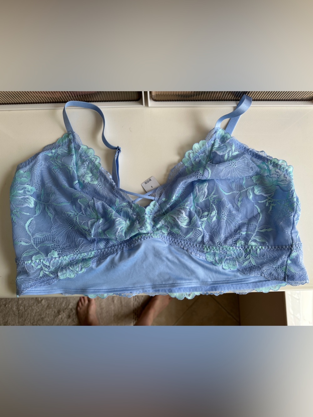 torrid Light Blue Lace Bralette with Mint Embroidery